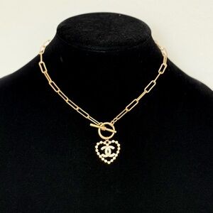 Gold Heart Pendant on paper clip Necklace